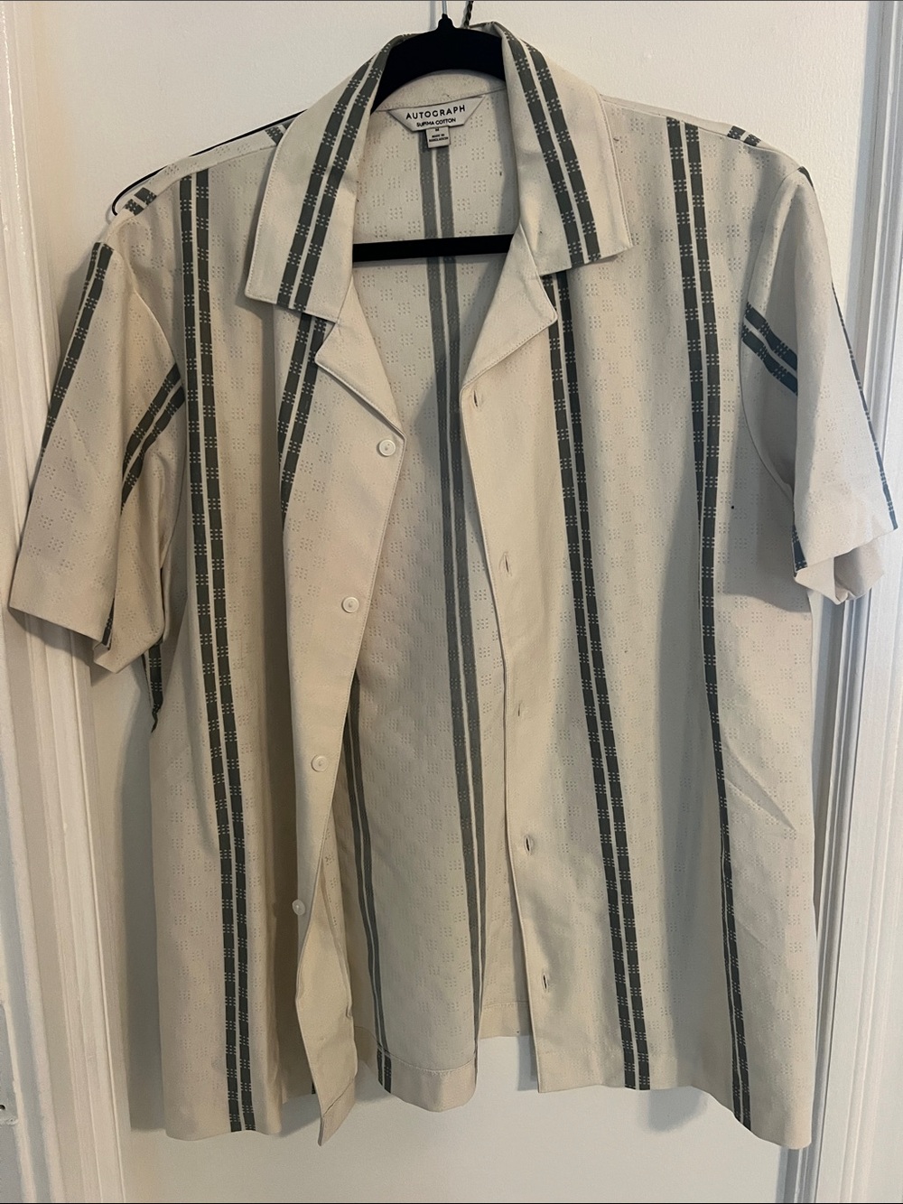 Autograph Cream Short-Sleeve Stripe Shirt Jacket with Gray Stripes